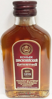 Коньяк ПРАСКОВЕЙСКИЙ ПЯТЬ ЗВЁЗДОЧЕК пятилетний  40%, 0,1л (Россия/Прасковейское)